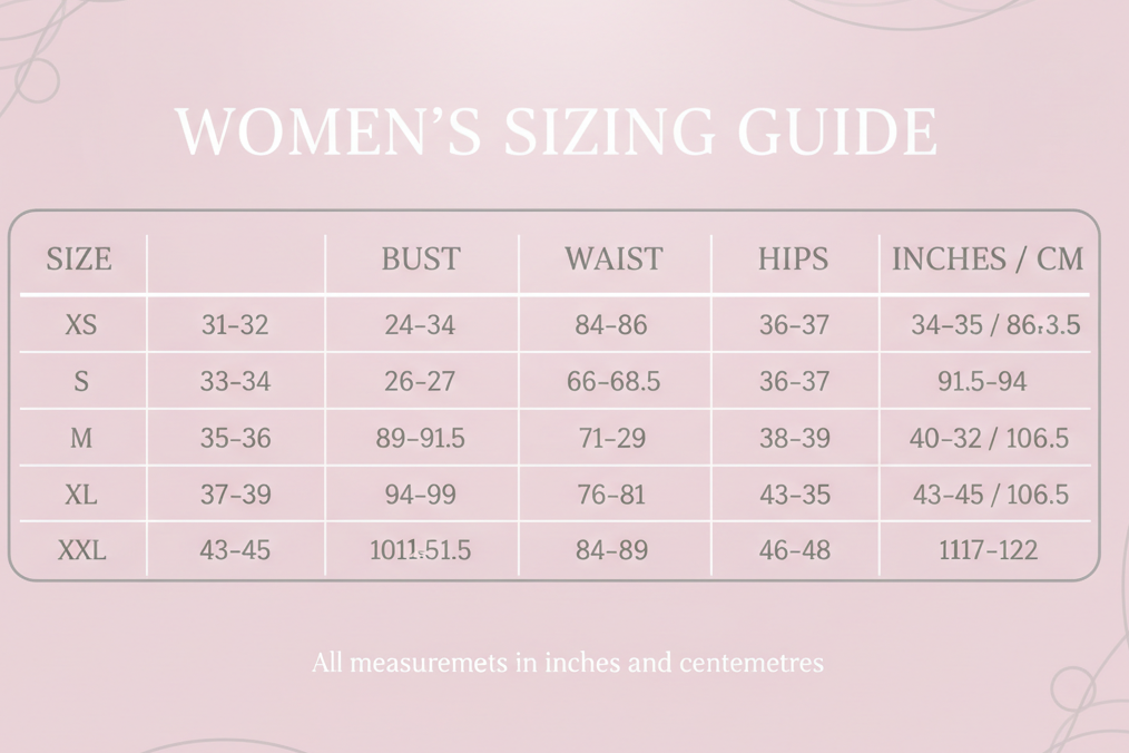 a baby pink women garments size chart for a background